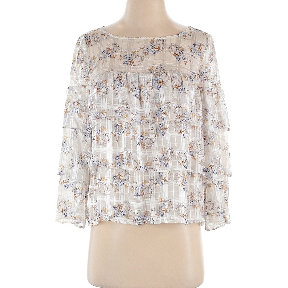 Club Monaco Silk Blend Tiered Ruffle Floral Print Blouse